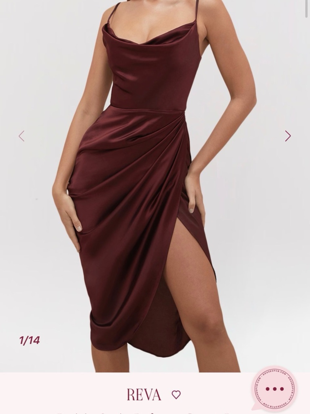 House of CB Reva Satin Midi Dress in Burgundy